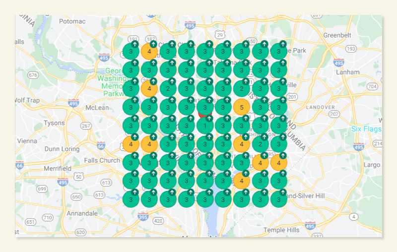 map with grid of local rankings in the top 3