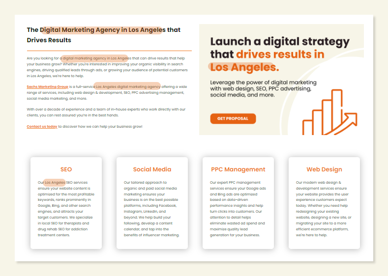 SMG's location page optimized for Los Angeles