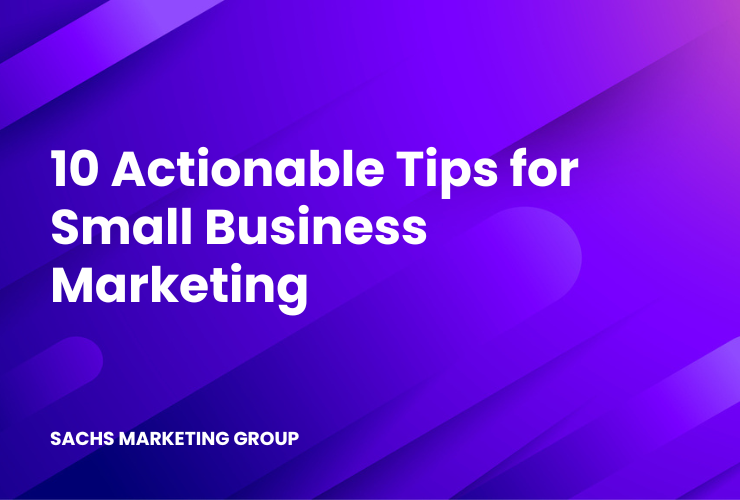 abstract purple bg with text "10 Actionable Tips for Small Business Marketing"