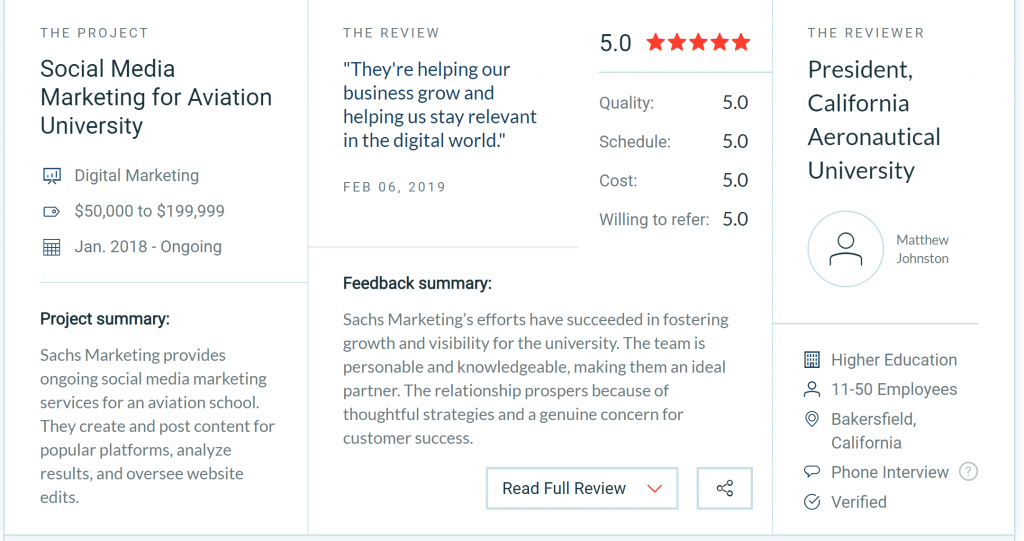 Sachs Marketing Group ranked highly amongst SEO service providers in California by Clutch