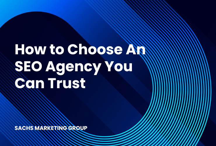 abstract blue curves with text "How to Choose An SEO Agency You Can Trust"