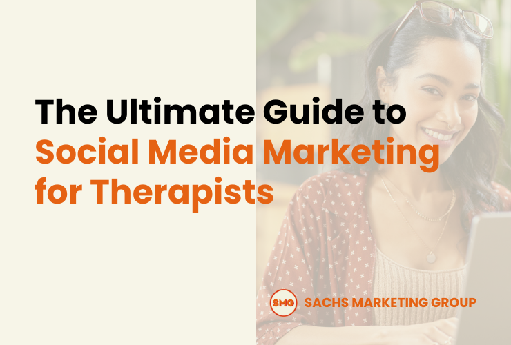 Therapist smiling on computer after reading about social media marketing for therapists